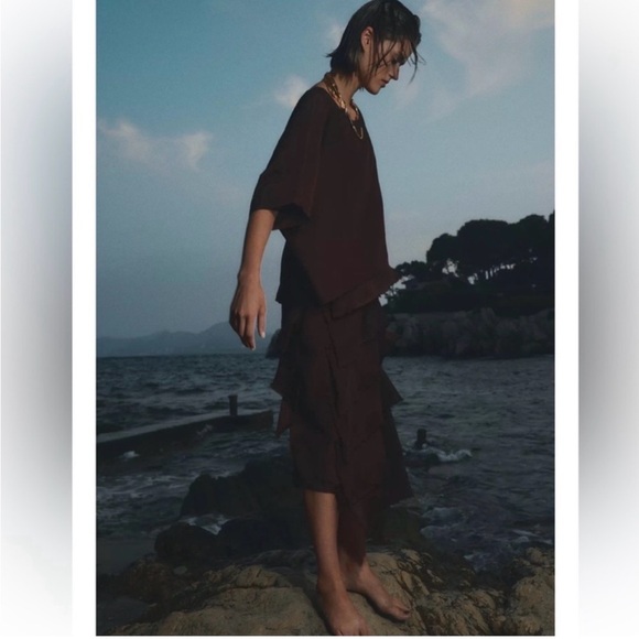 Zara Brown Layered Ruffle Maxi Dress - Picture 3 of 7